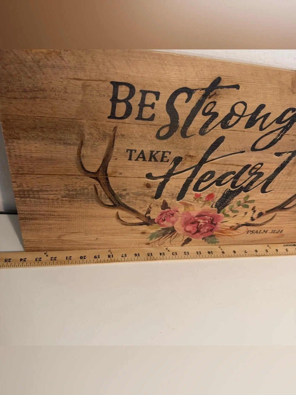 Be Strong and Take Heart Floral Wooden Wall Sign - Natural Wood 24X14”made in 🇺🇸